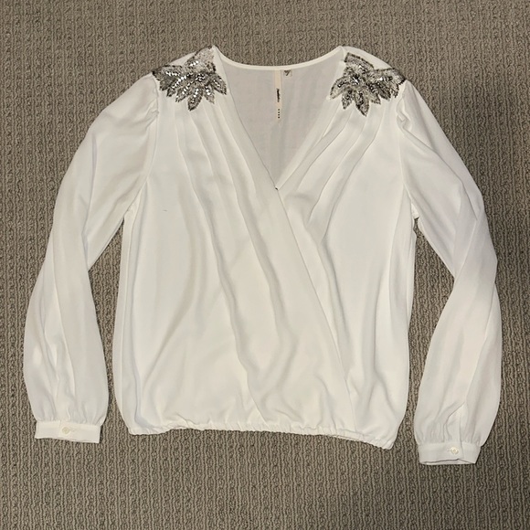 Belatrix Embellished Beaded Shoulder Gatsby Flapper Sequin Blouse White Silver S - Picture 3 of 9